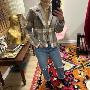 Light Bluish Grey and brown Jacket/Blazer